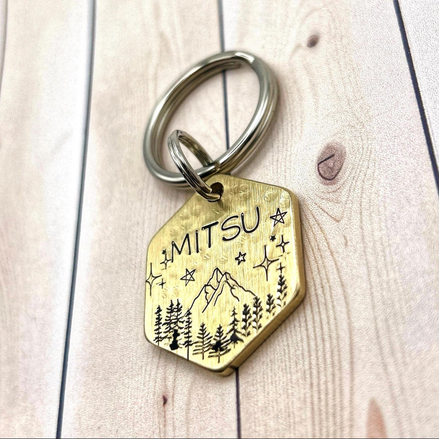 Personalized Dog Tag, Brass Dog Tag, Hexagon Dog Tag
