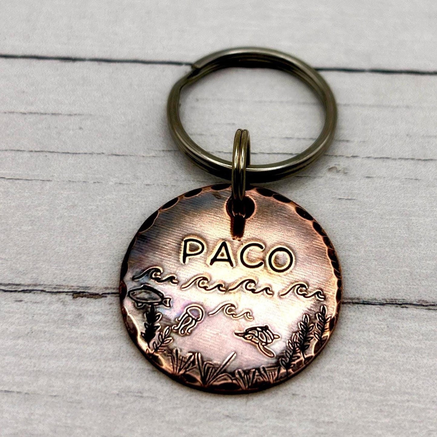 Copper Dog Tag, Personalized Dog Tag, Ocean Sea Tag
