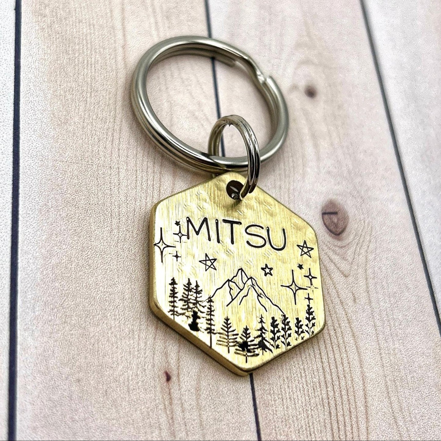 Personalized Dog Tag, Brass Dog Tag, Hexagon Dog Tag