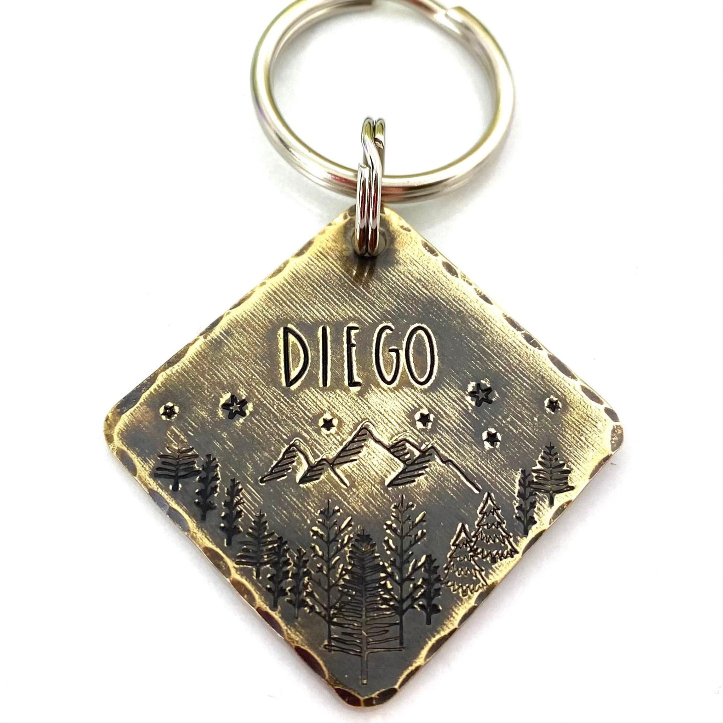 Personalized Dog Tag, Forest and Trees, Brass Medallion