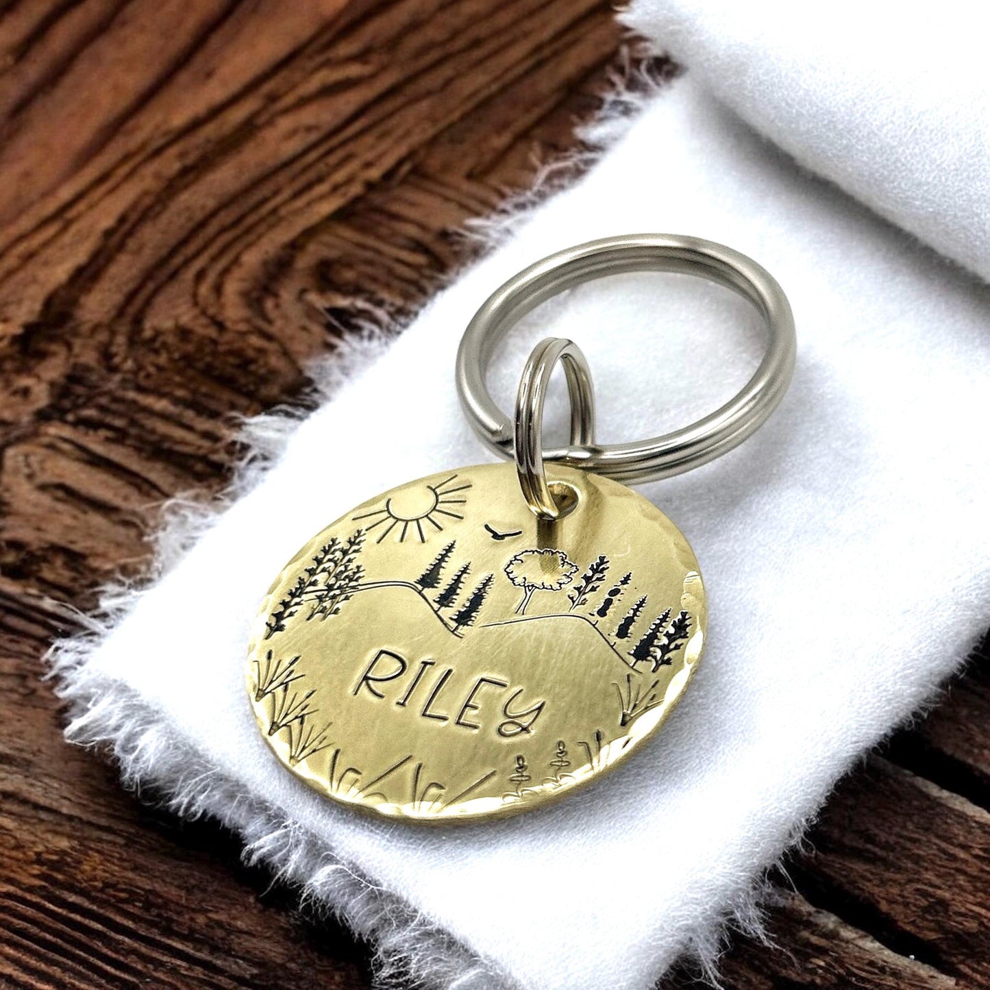 Dog Tag, Personalized, Pet ID Tag, Trees, Landscape