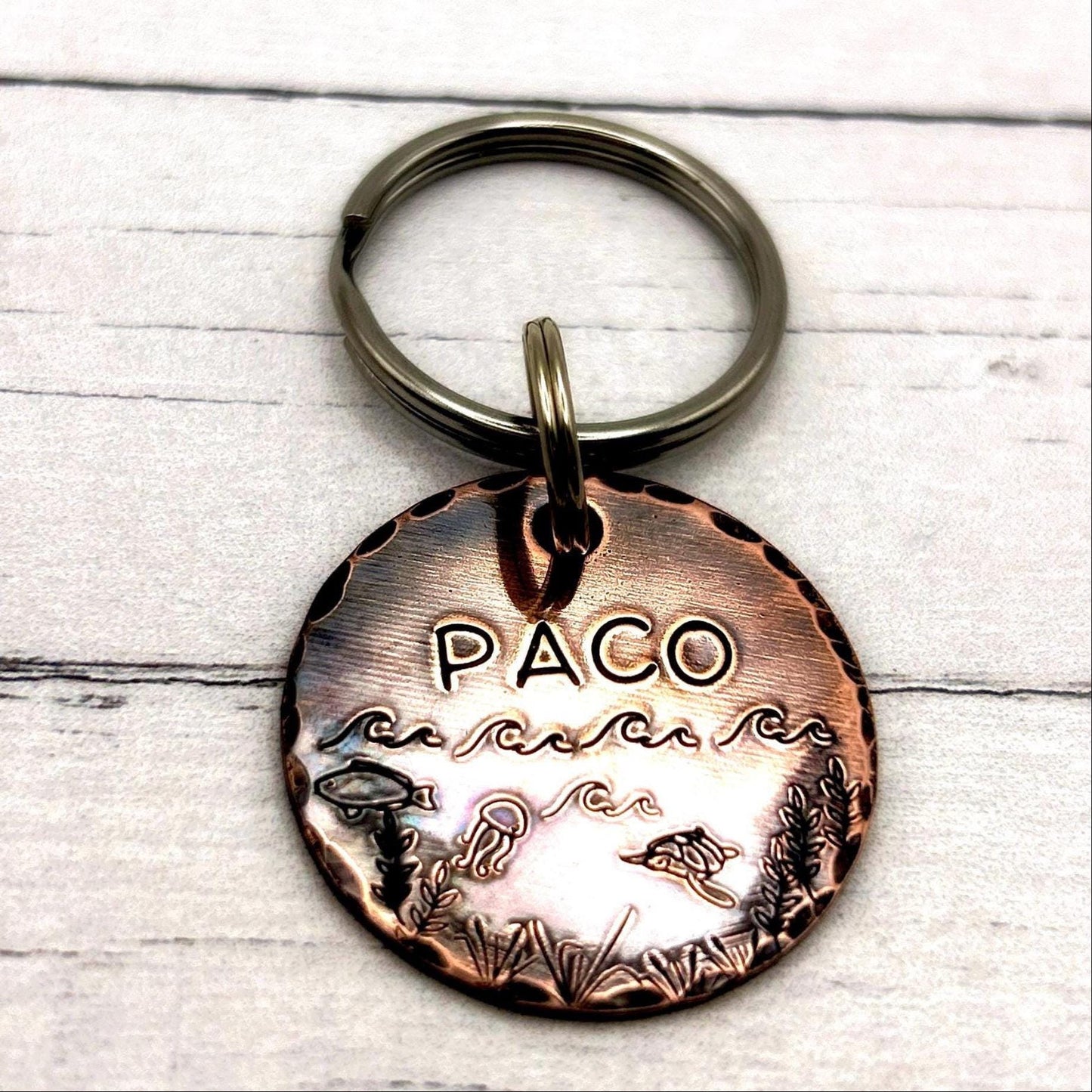 Copper Dog Tag, Personalized Dog Tag, Ocean Sea Tag