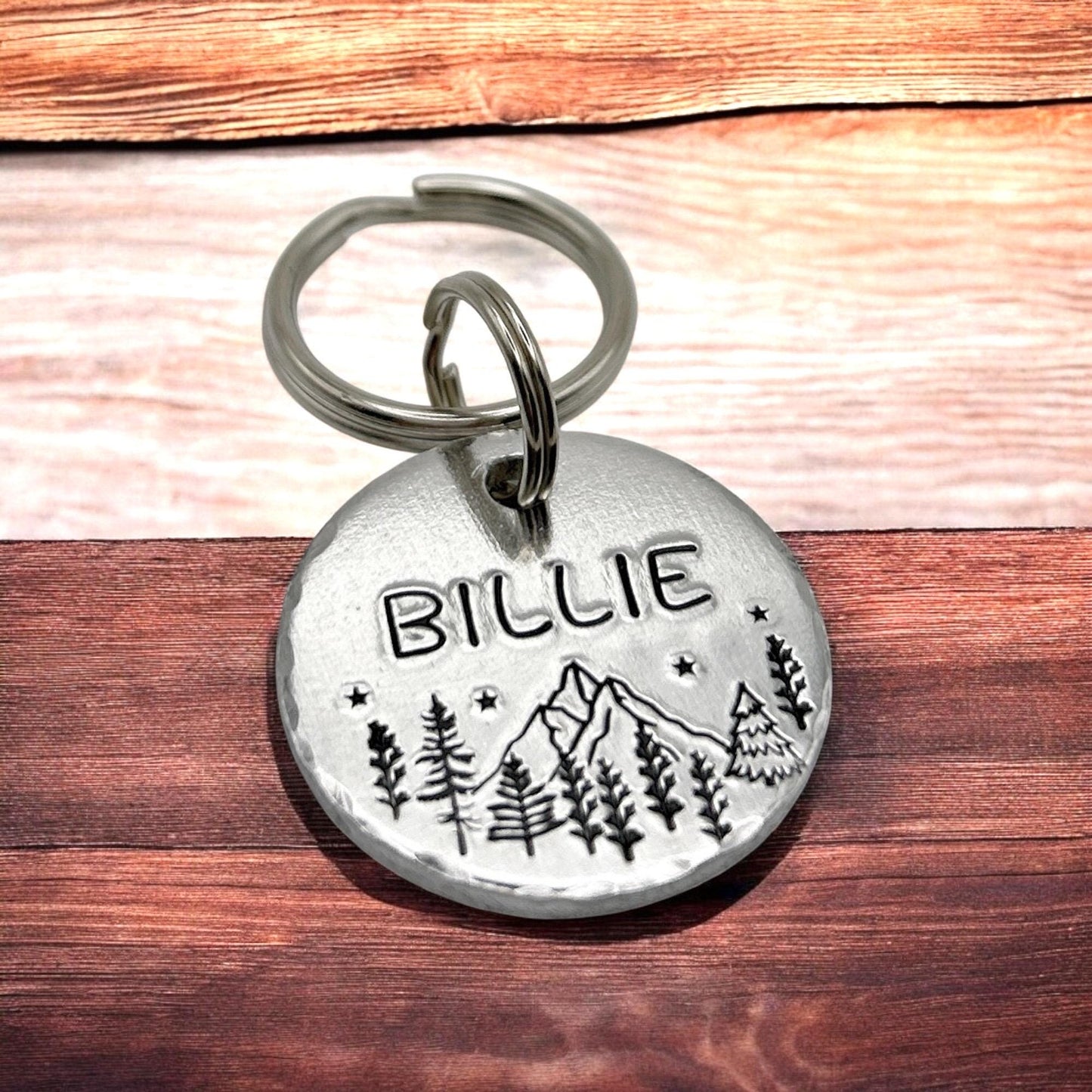 Personalized Dog Tag, Engraved Dog Tag, Forest and Mountains