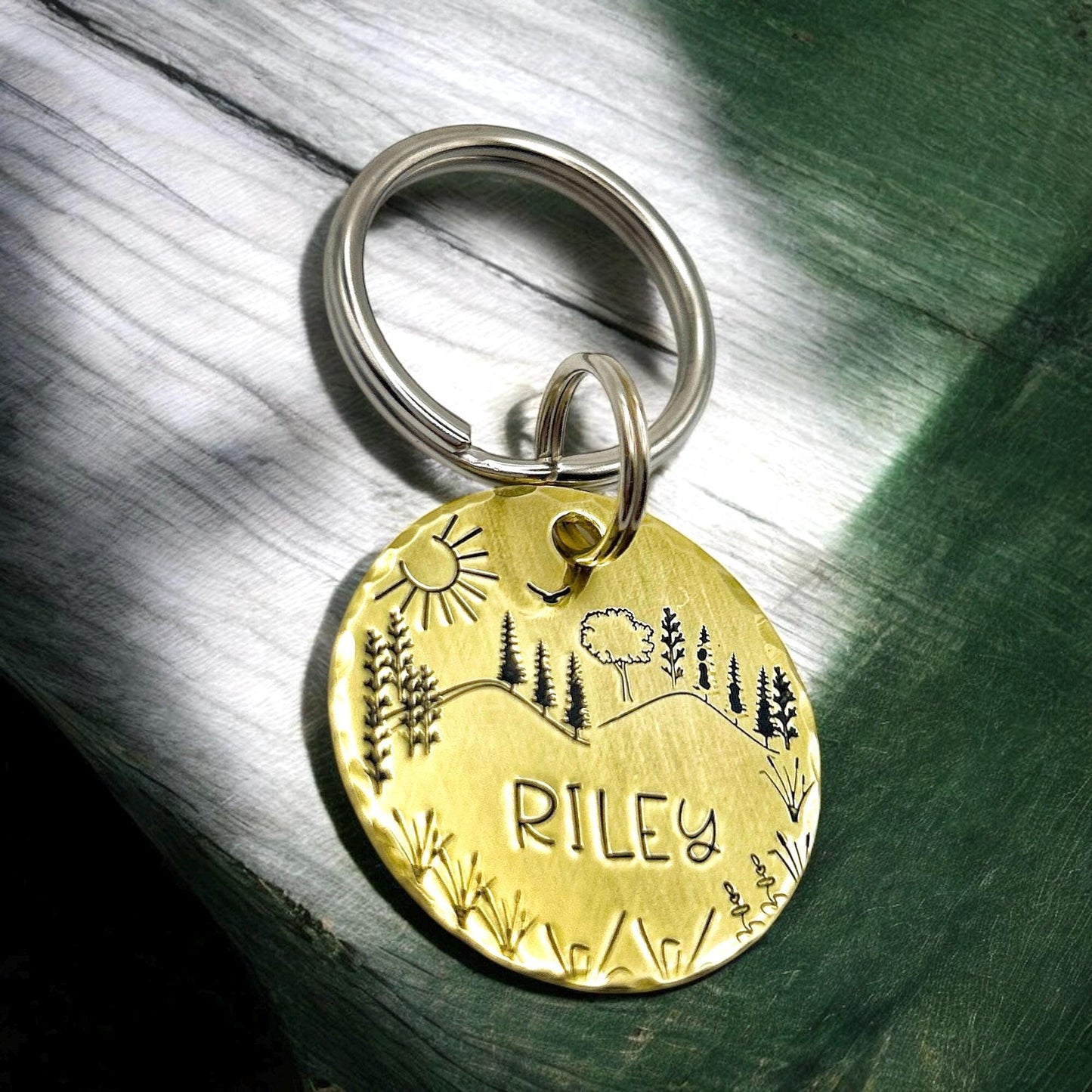 Dog Tag, Personalized, Pet ID Tag, Trees, Landscape