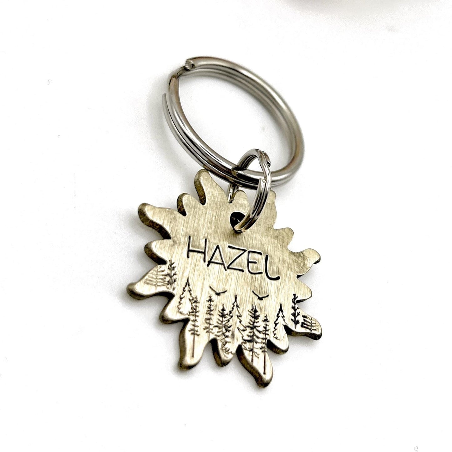 Personalized Dog Tag, Brass Dog Tag, Engraved Dog Tag with Forest