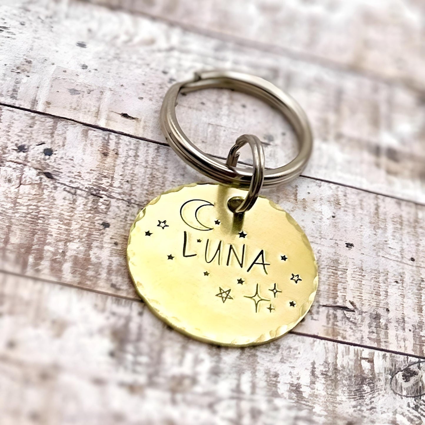 Personalized Dog Tag, Gold Dog Tag, Moon and Stars