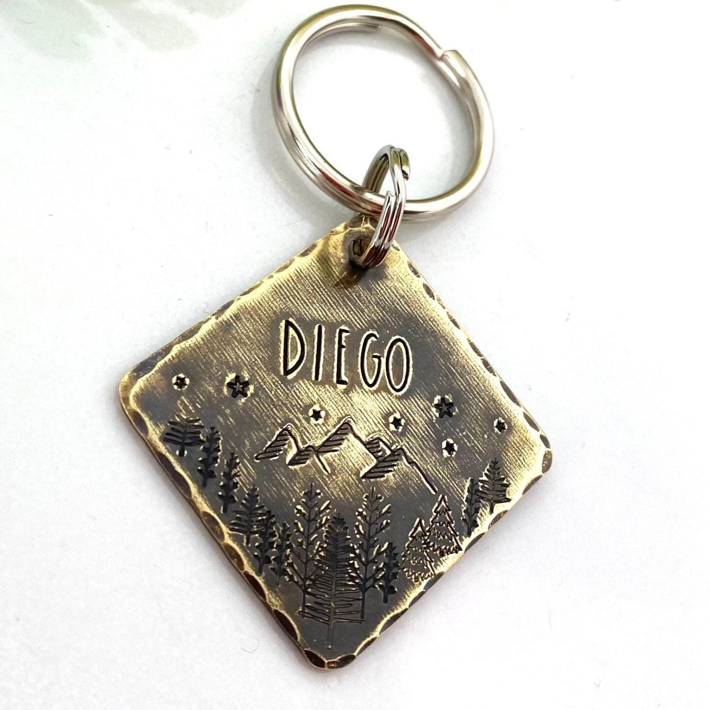 Personalized Dog Tag, Forest and Trees, Brass Medallion