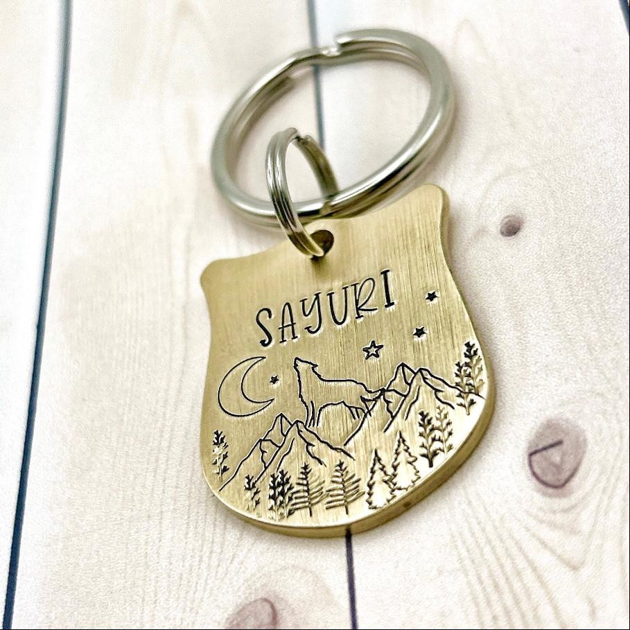 Personalized Dog Tag - Brass Dog Tag - Wolf Dog Tag