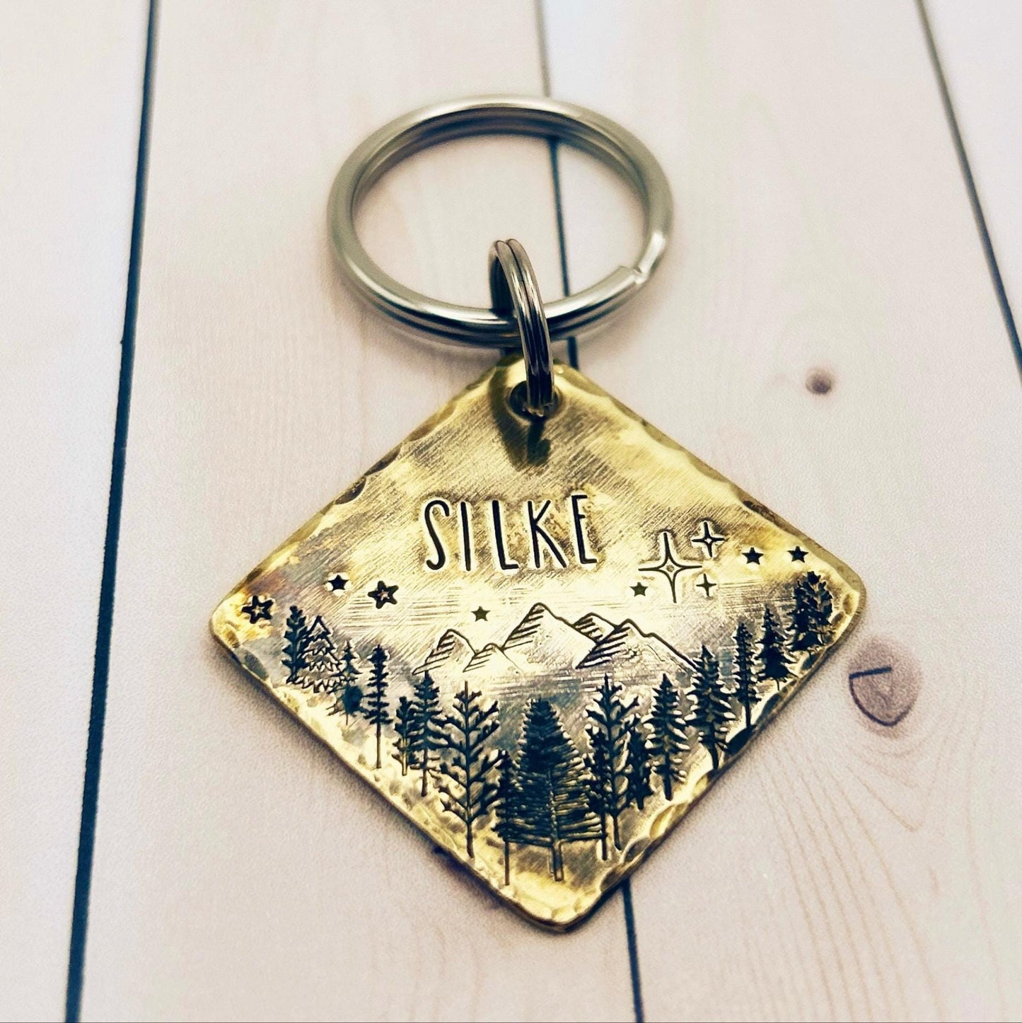 Personalized Dog Tag, Forest and Trees, Brass Medallion