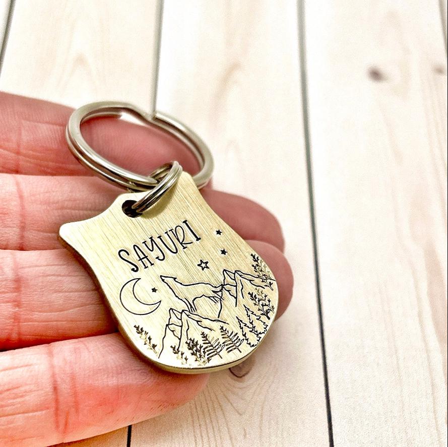 Personalized Dog Tag - Brass Dog Tag - Wolf Dog Tag