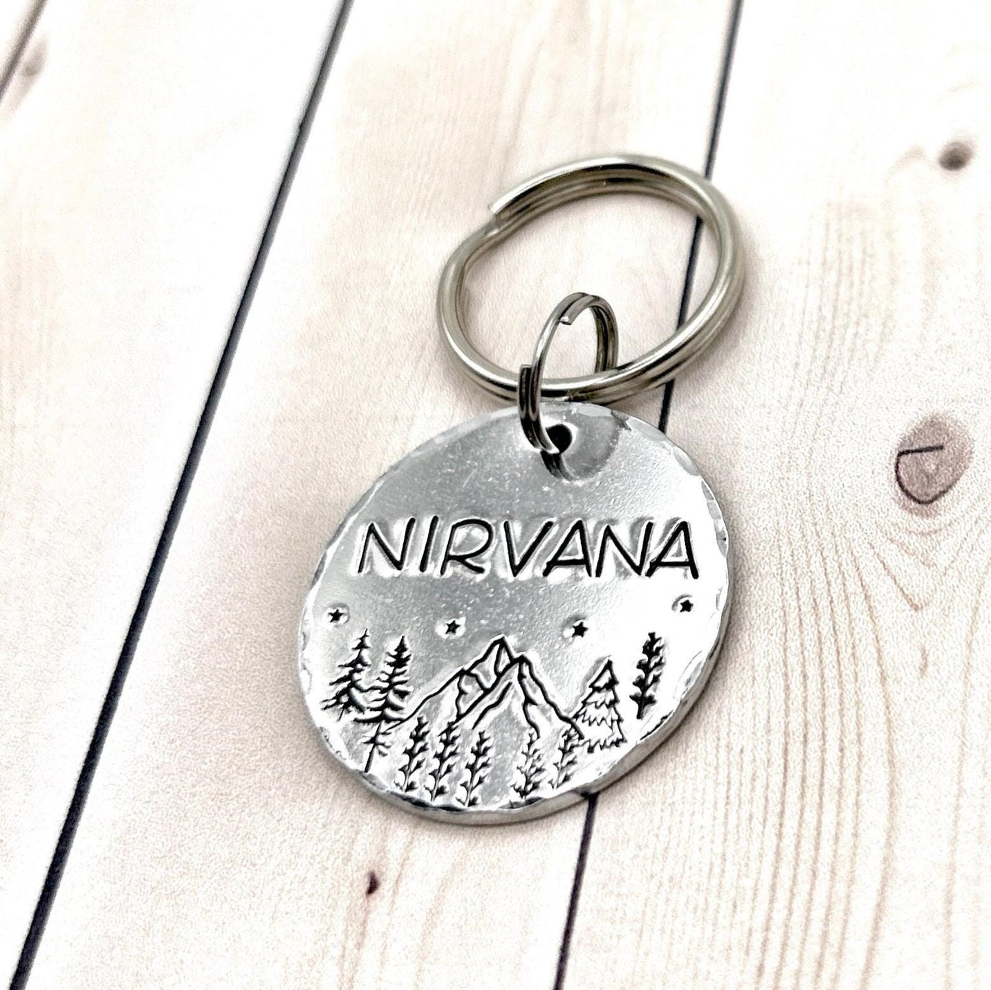 Personalized Dog Tag, Engraved Dog Tag, Forest and Mountains