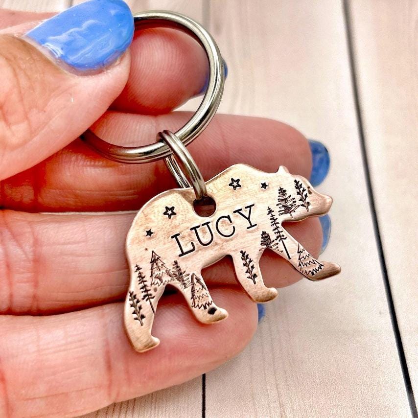 Bear Dog Tag, Nature Dog Tag, Personalized Dog Tag
