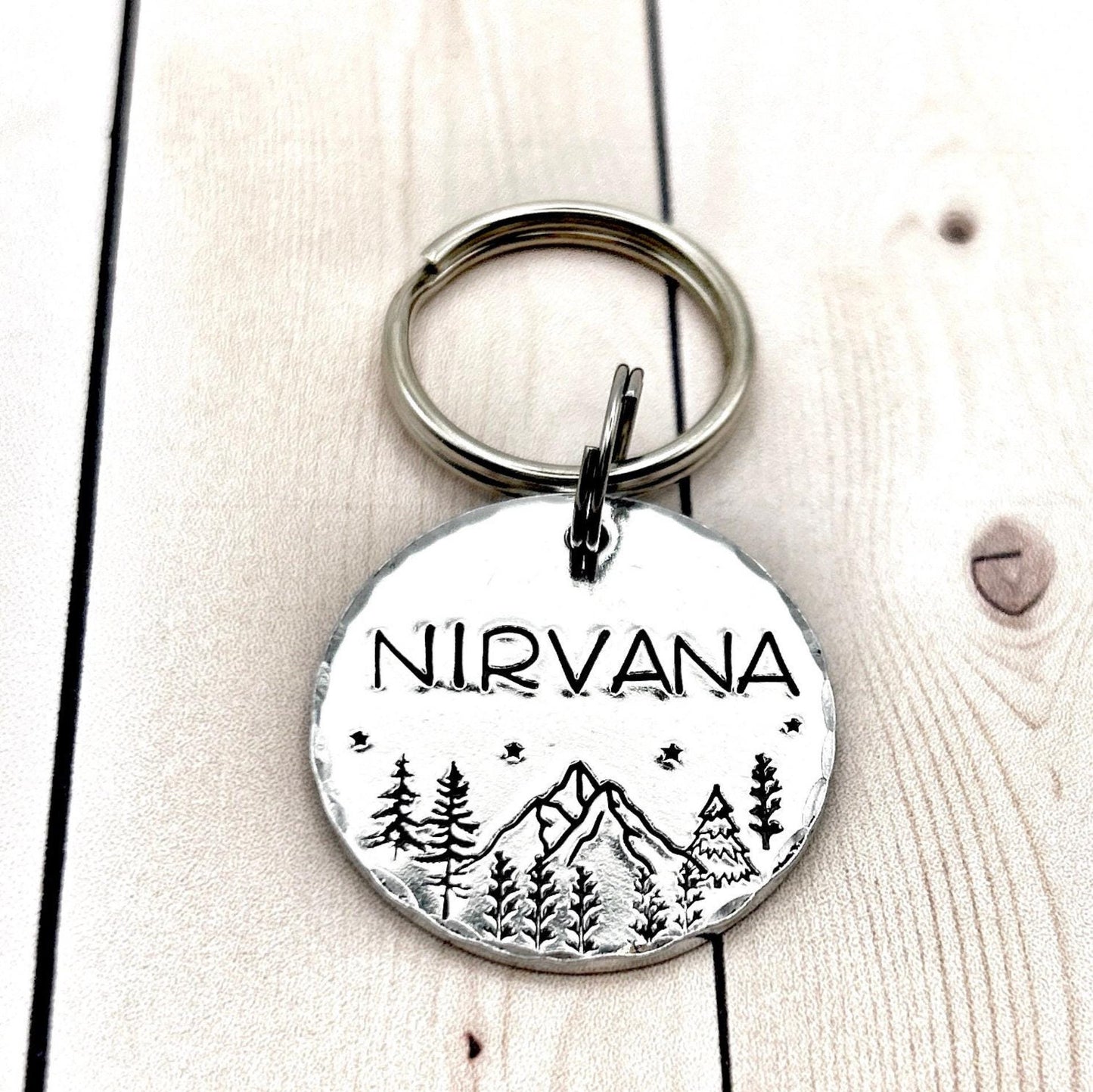 Personalized Dog Tag, Engraved Dog Tag, Forest and Mountains