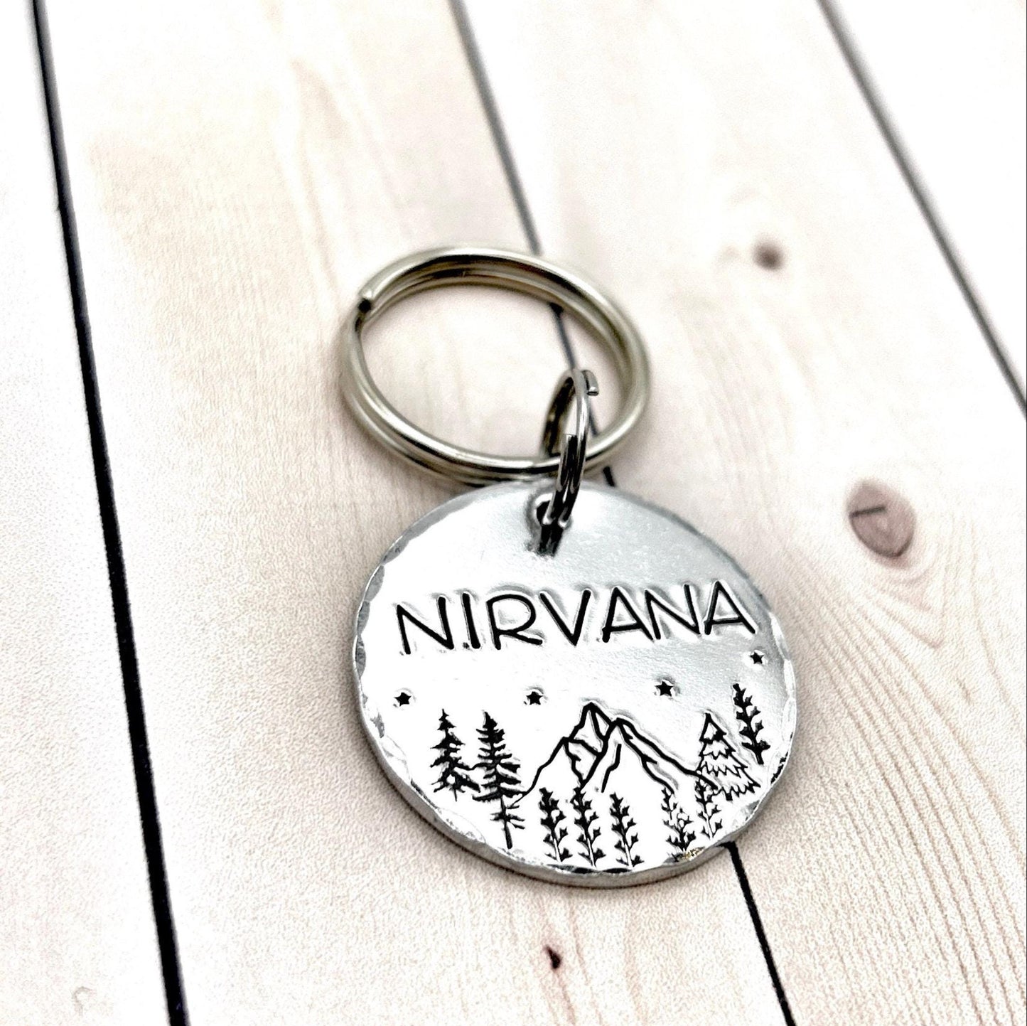 Personalized Dog Tag, Engraved Dog Tag, Forest and Mountains