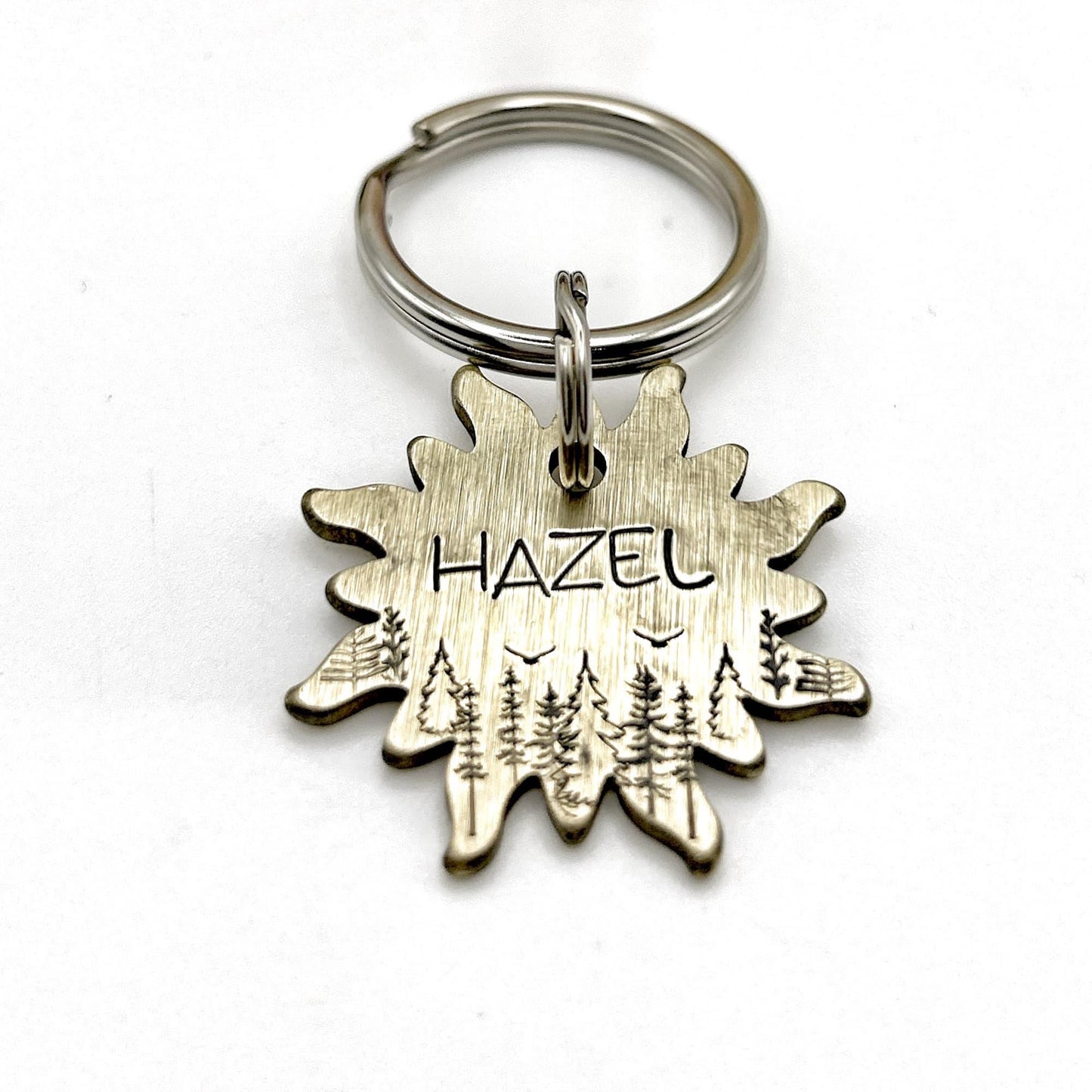 Personalized Dog Tag, Brass Dog Tag, Engraved Dog Tag with Forest