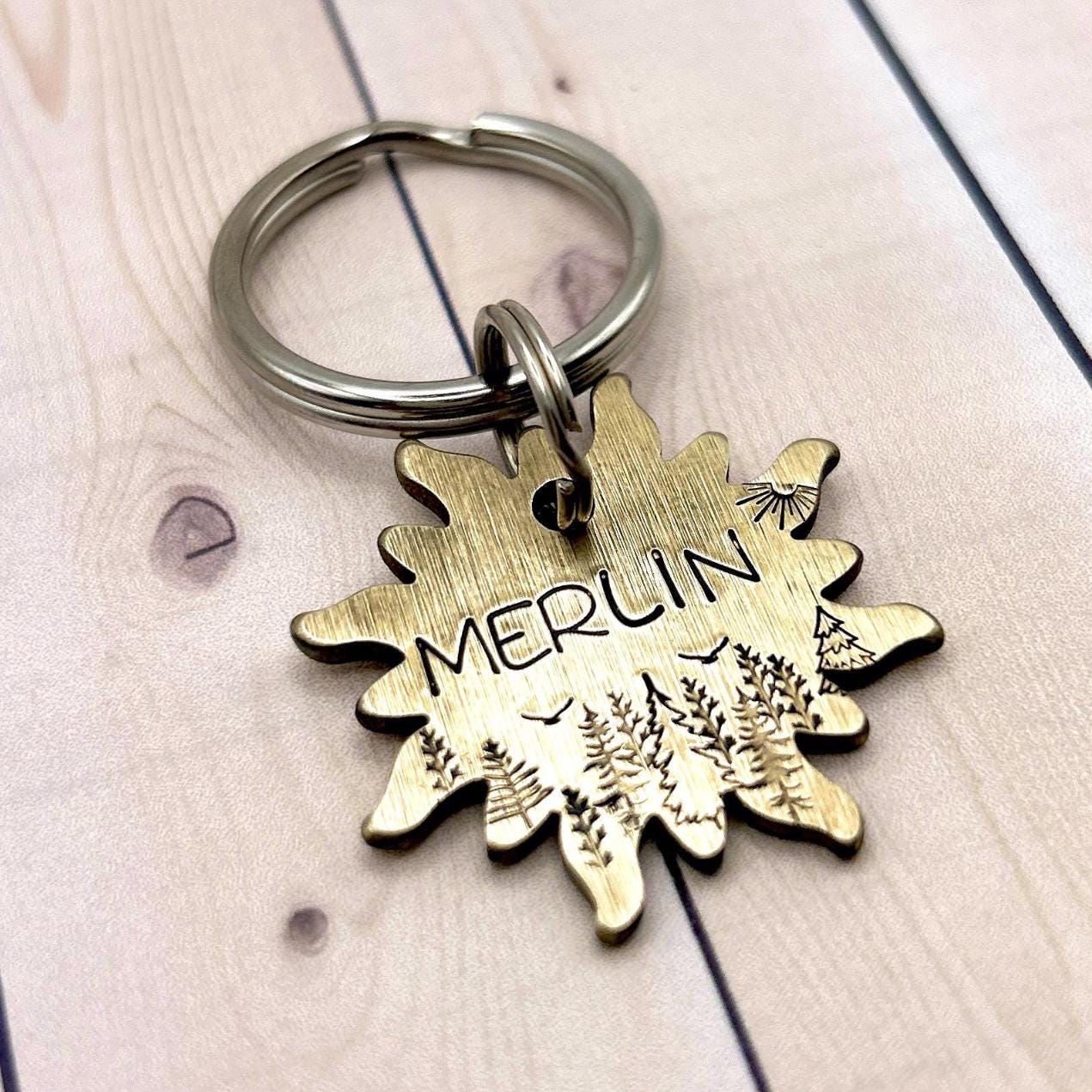 Personalized Dog Tag, Brass Dog Tag, Engraved Dog Tag with Forest