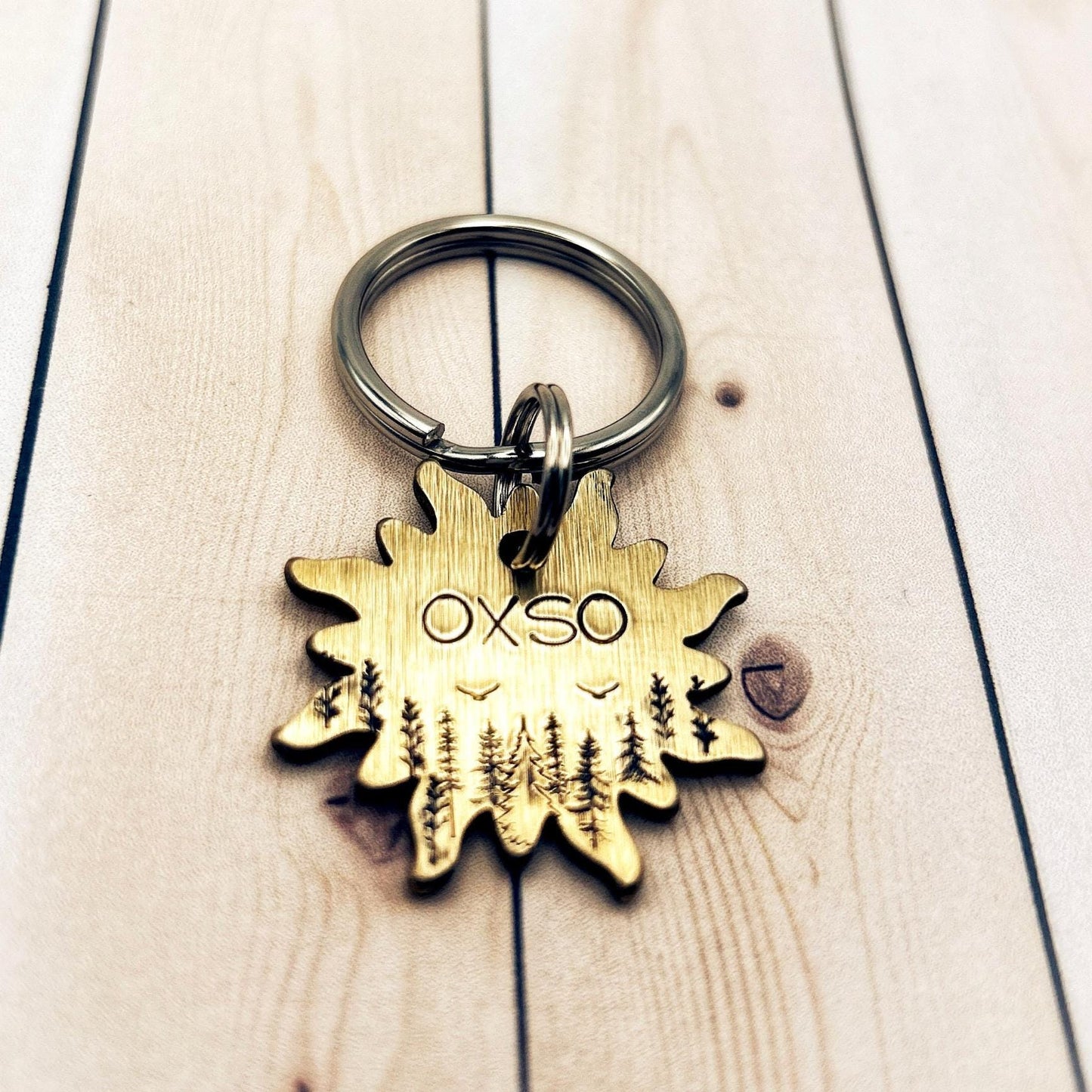 Personalized Dog Tag, Brass Dog Tag, Engraved Dog Tag with Forest