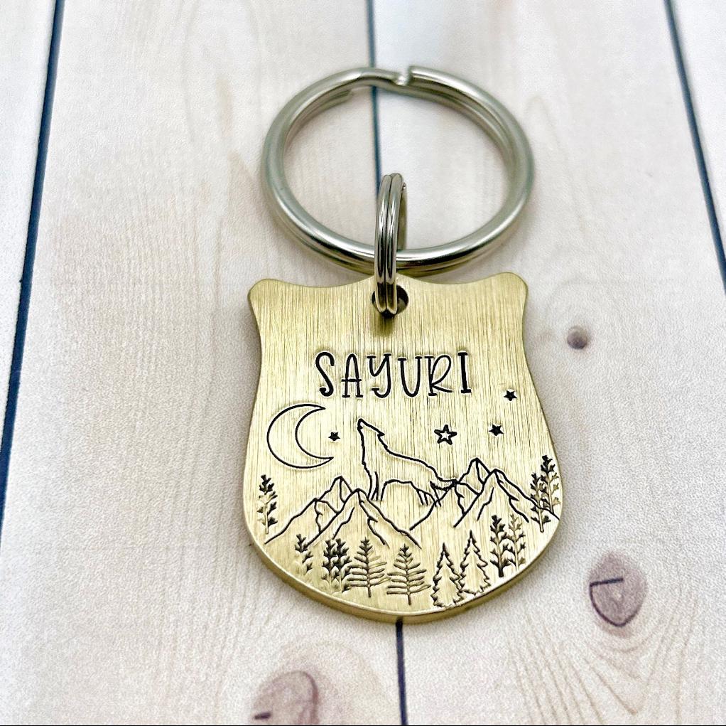 Personalized Dog Tag - Brass Dog Tag - Wolf Dog Tag