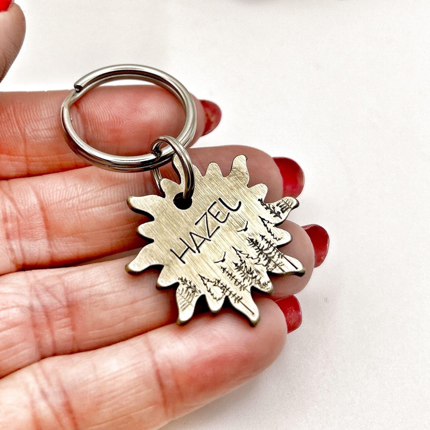 Personalized Dog Tag, Brass Dog Tag, Engraved Dog Tag with Forest