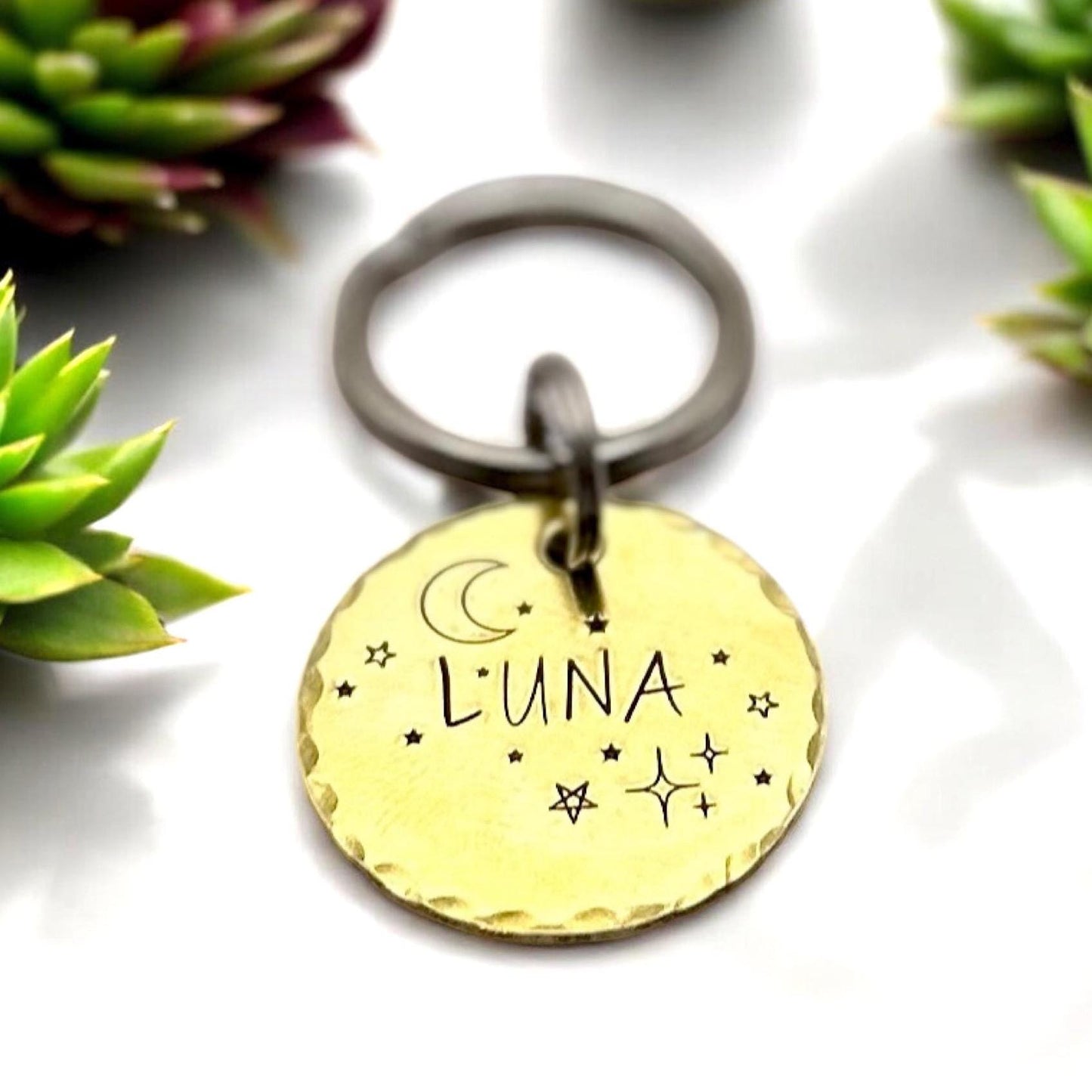 Personalized Dog Tag, Gold Dog Tag, Moon and Stars