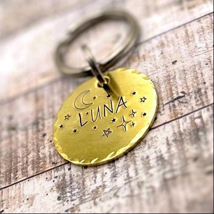 Personalized Dog Tag, Gold Dog Tag, Moon and Stars