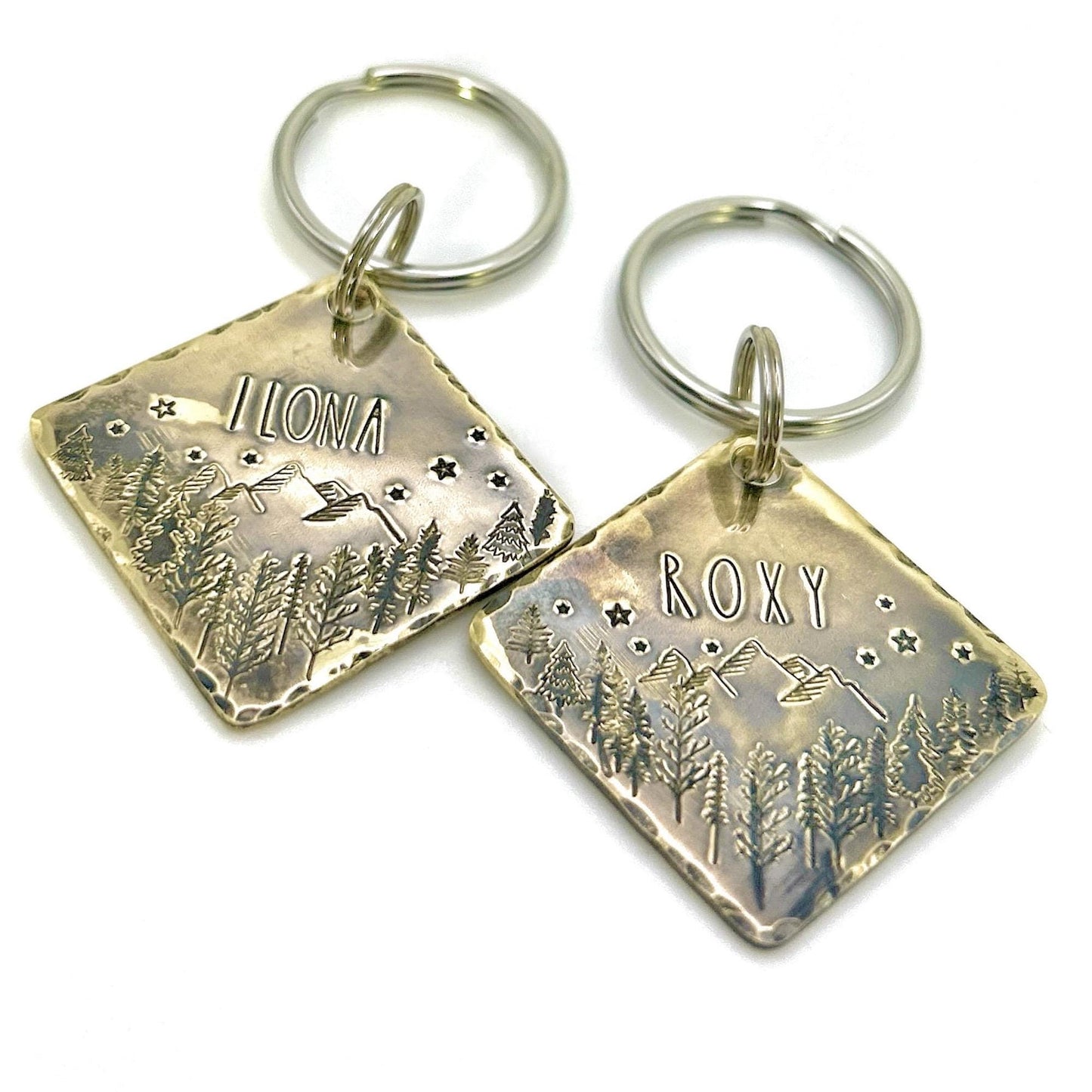 Personalized Dog Tag, Forest and Trees, Brass Medallion