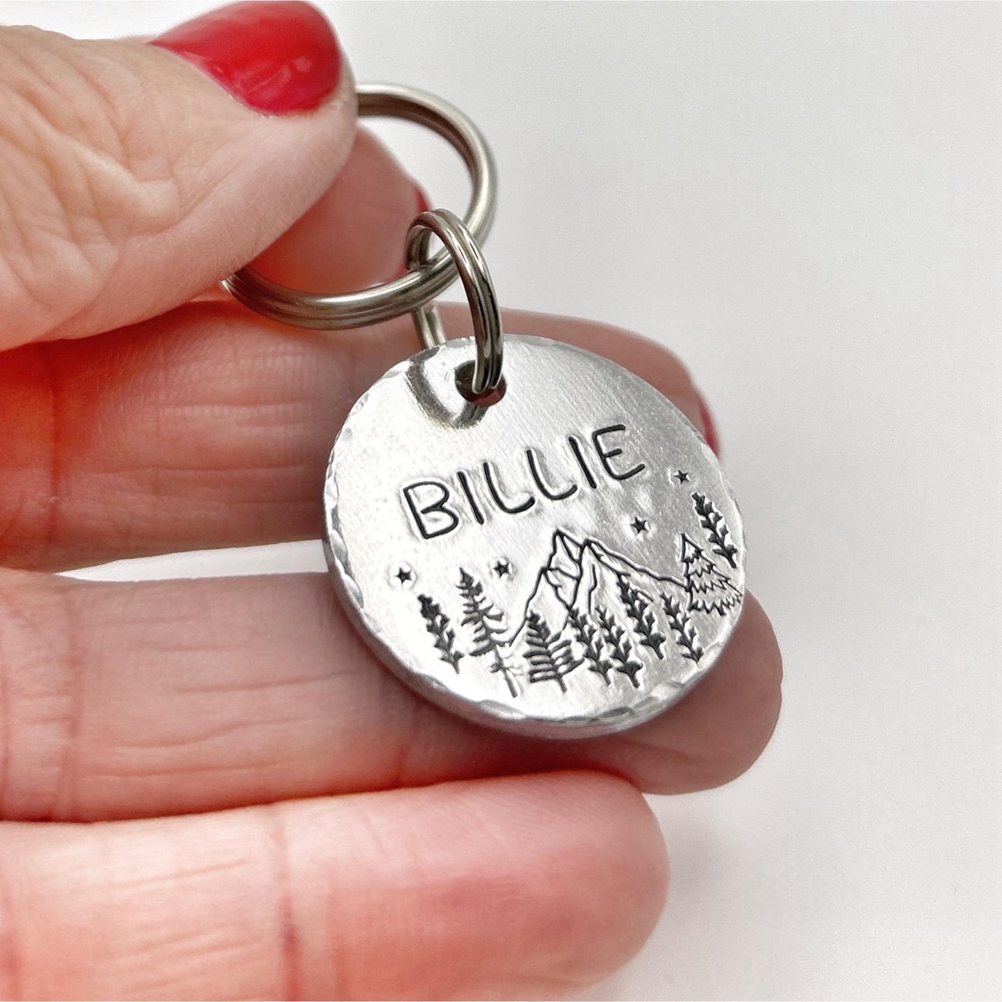 Médaille de Chien Personnalisée, Médaillon pour Chien Gravé, Forêt et Montagnes