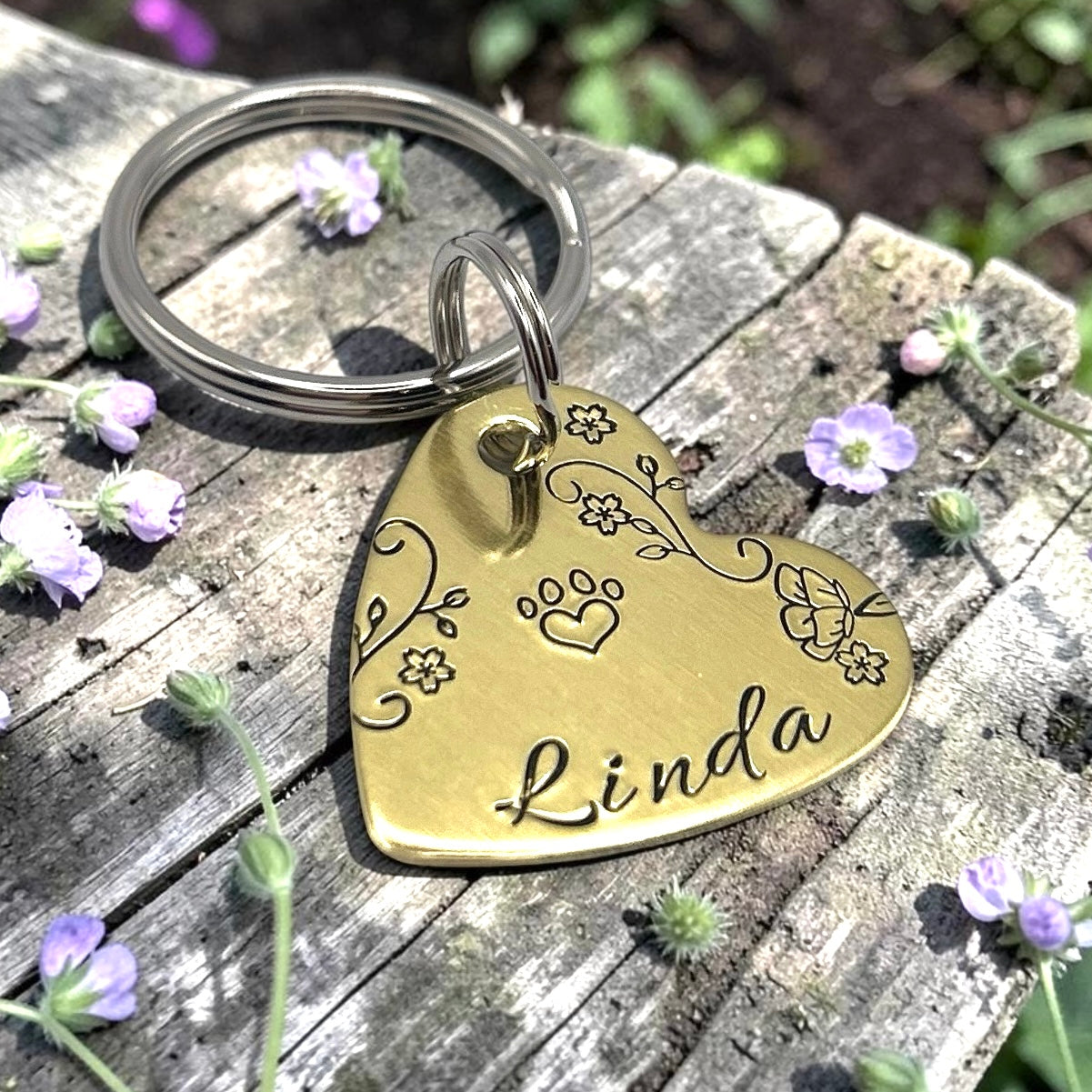 Médaille pour chien en forme de coeur - Florale