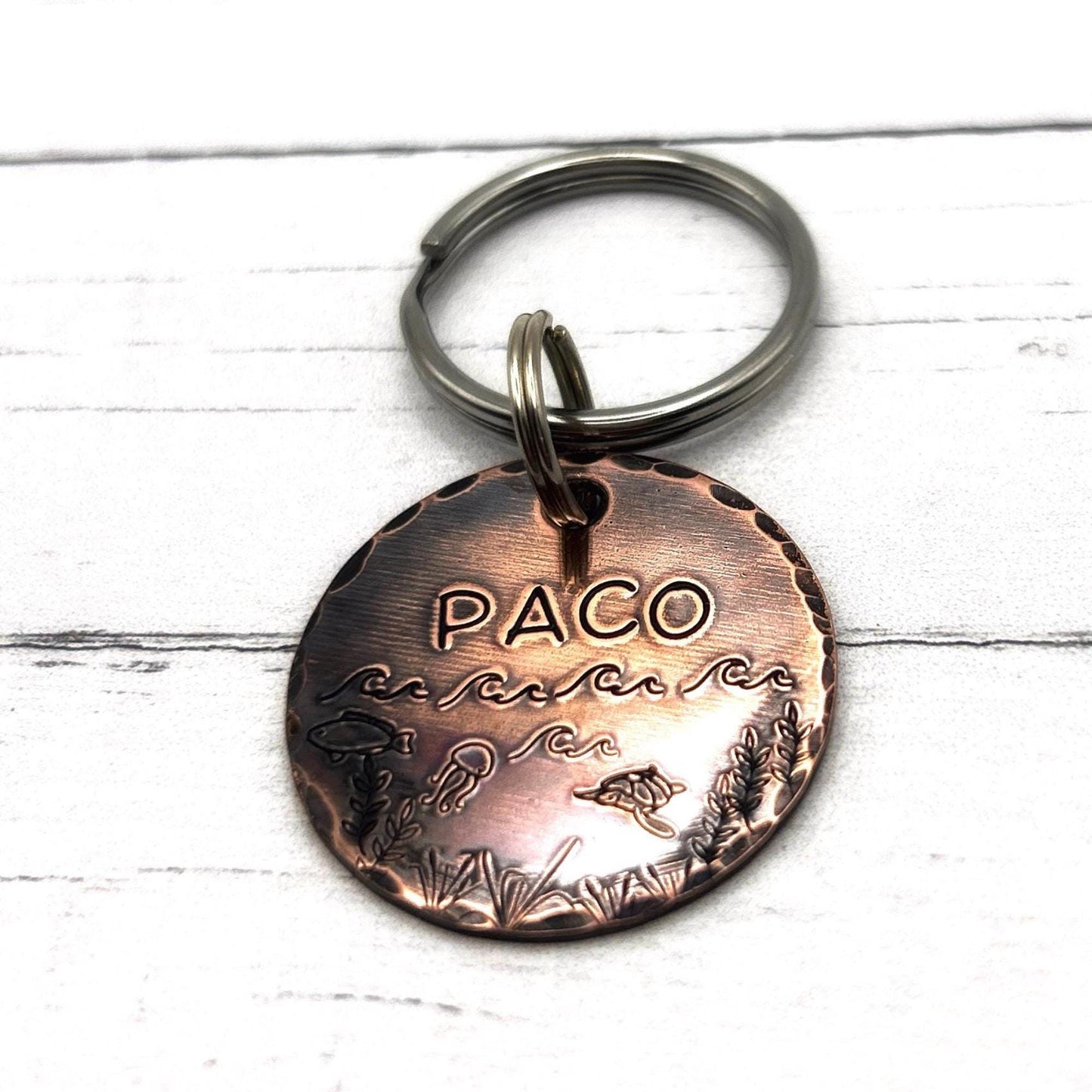 Copper Dog Tag, Personalized Dog Tag, Ocean Sea Tag