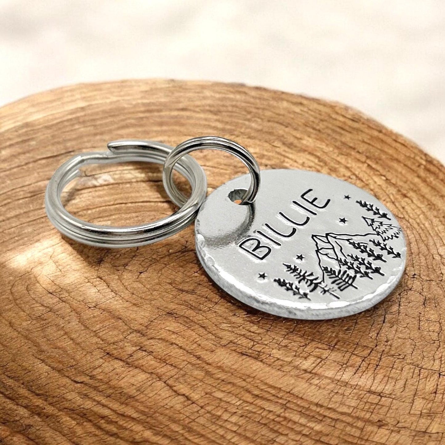 Personalized Dog Tag, Engraved Dog Tag, Forest and Mountains