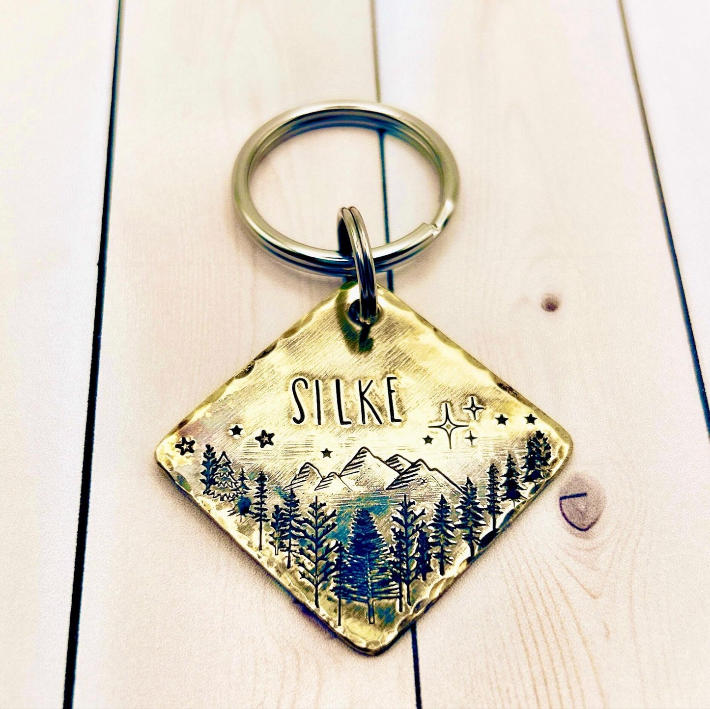 Personalized Dog Tag, Forest and Trees, Brass Medallion