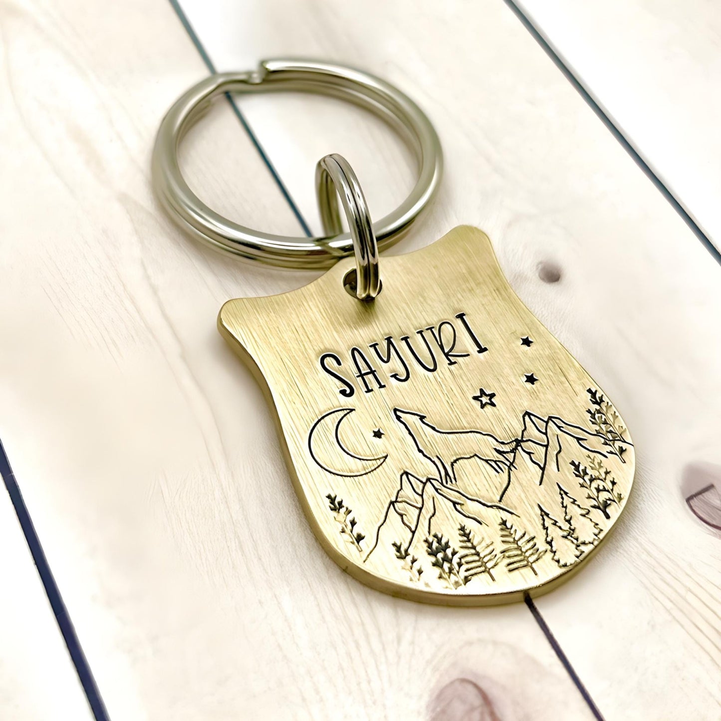 Personalized Dog Tag - Brass Dog Tag - Wolf Dog Tag