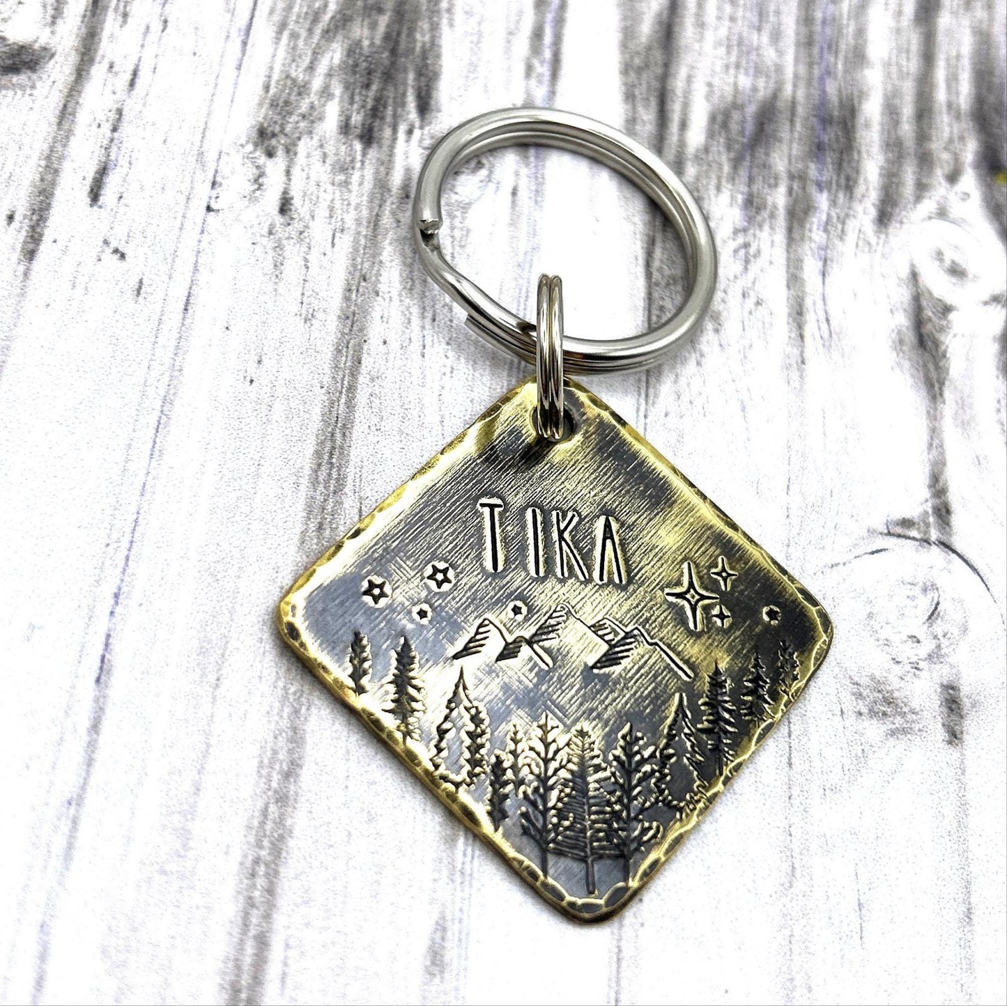 Personalized Dog Tag, Forest and Trees, Brass Medallion