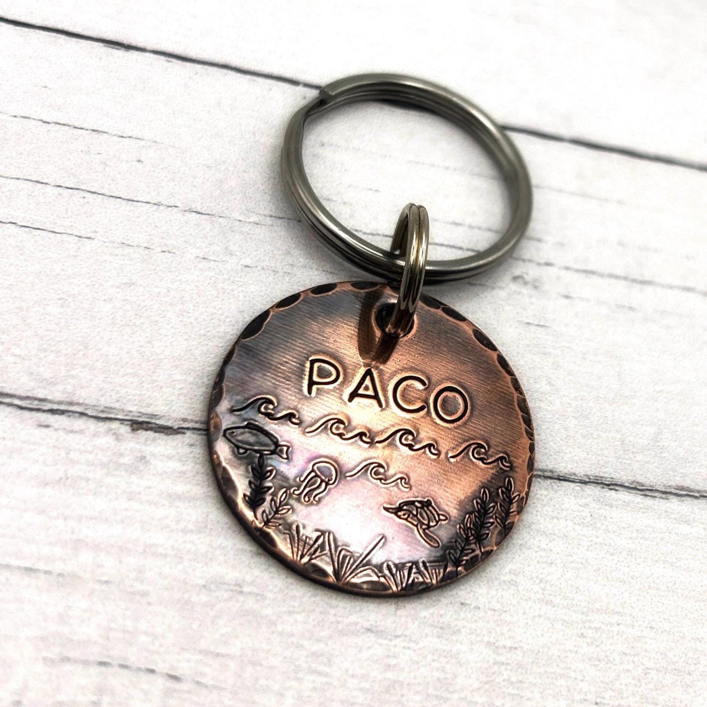 Copper Dog Tag, Personalized Dog Tag, Ocean Sea Tag