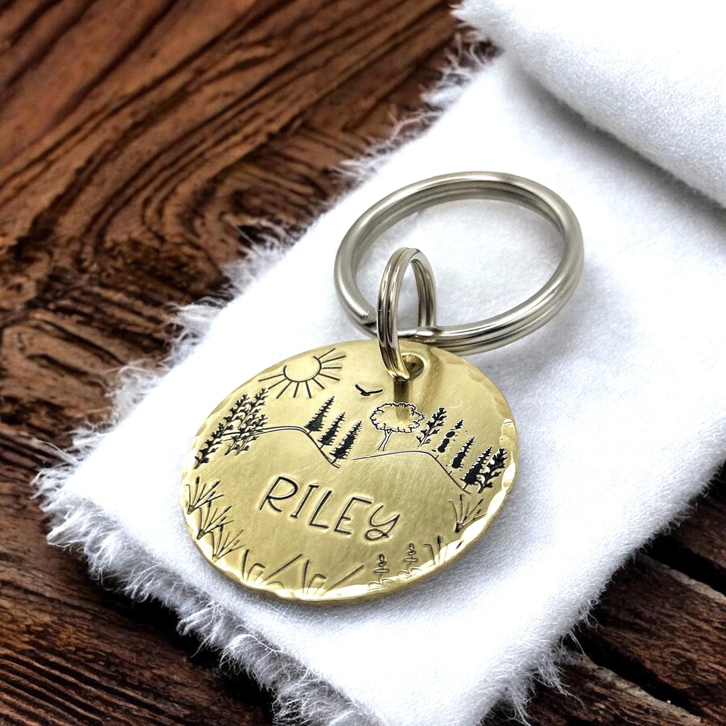 Dog Tag, Personalized, Pet ID Tag, Trees, Landscape