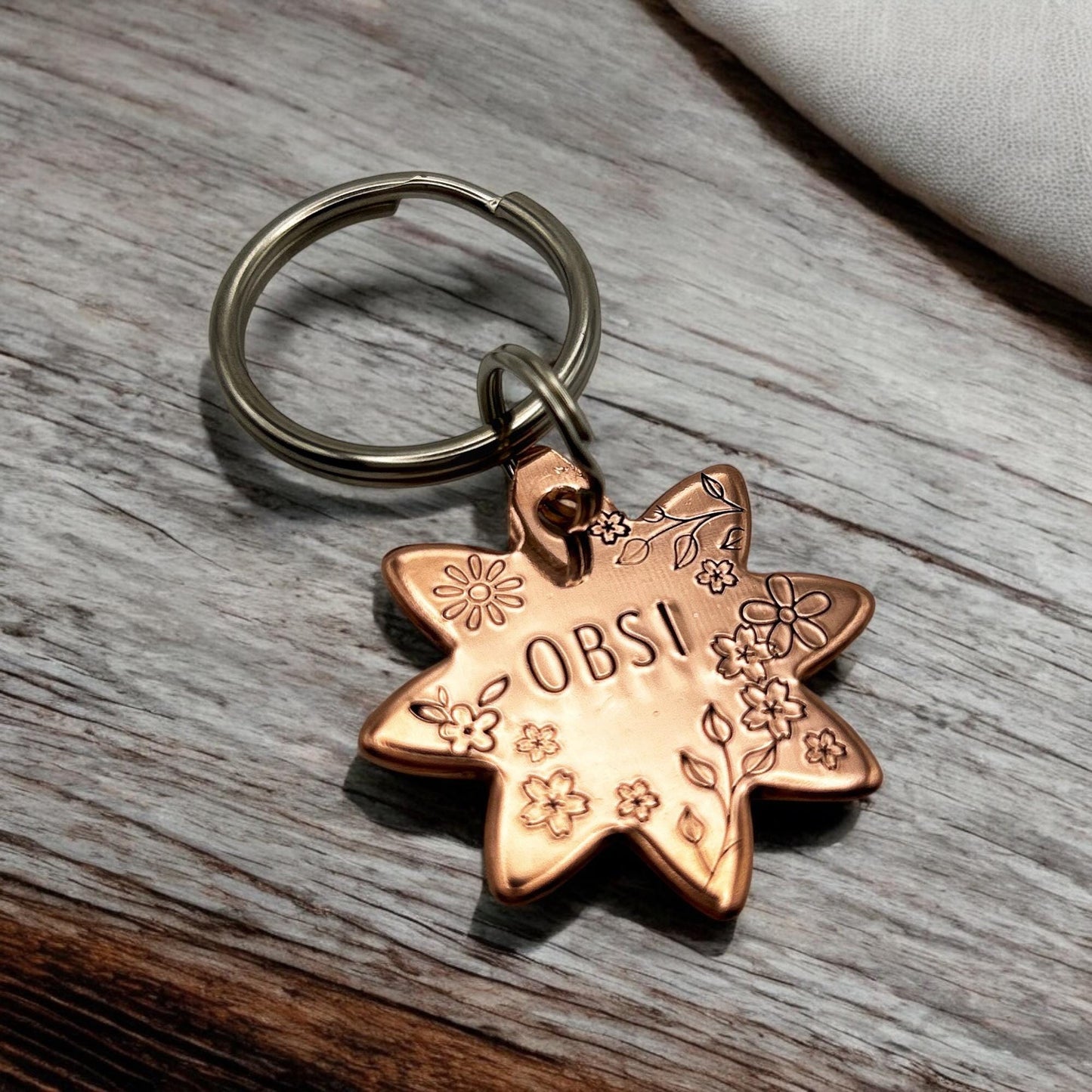 Flower Dog Tag, Personalized Copper Dog Tag, Engraved Brass Dog Tag