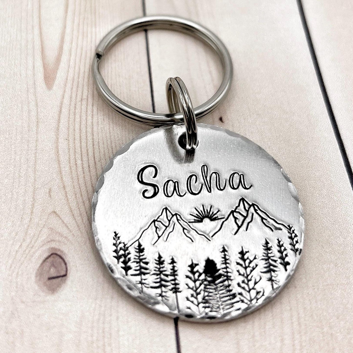 Medal with Mountains and Trees, Dog Medallion, Handmade in France