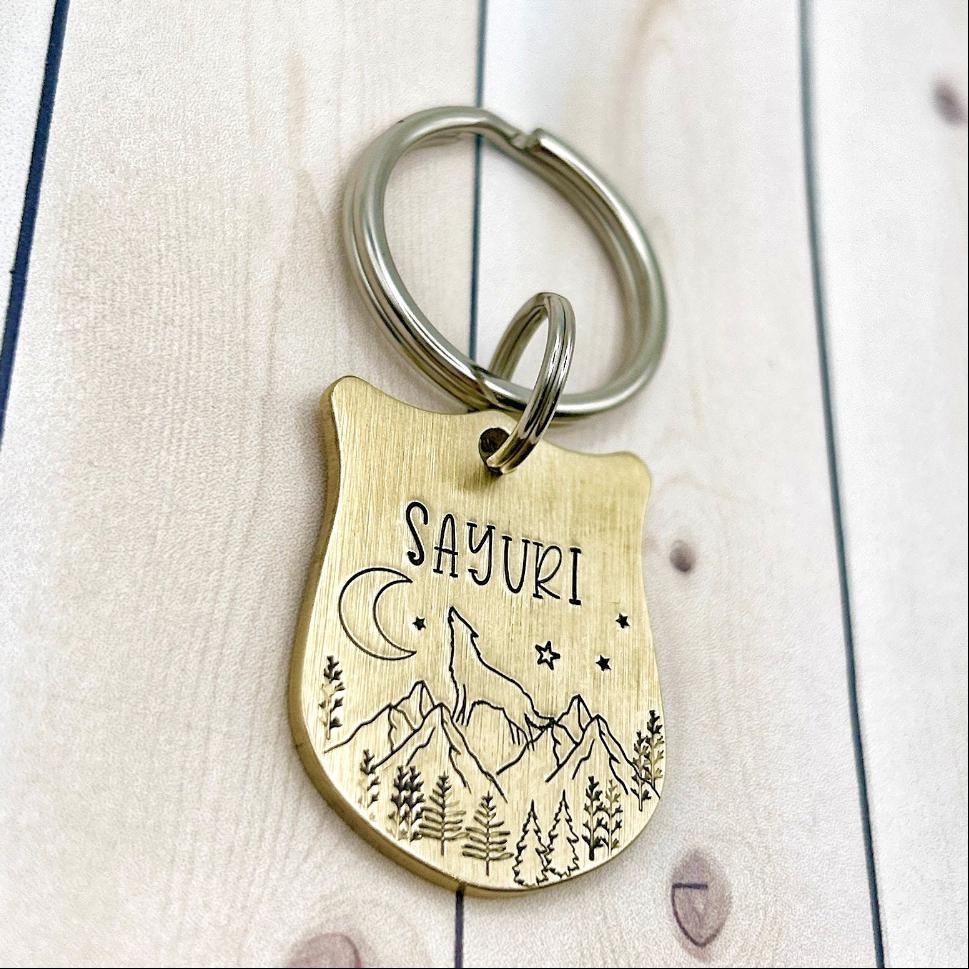 Personalized Dog Tag - Brass Dog Tag - Wolf Dog Tag