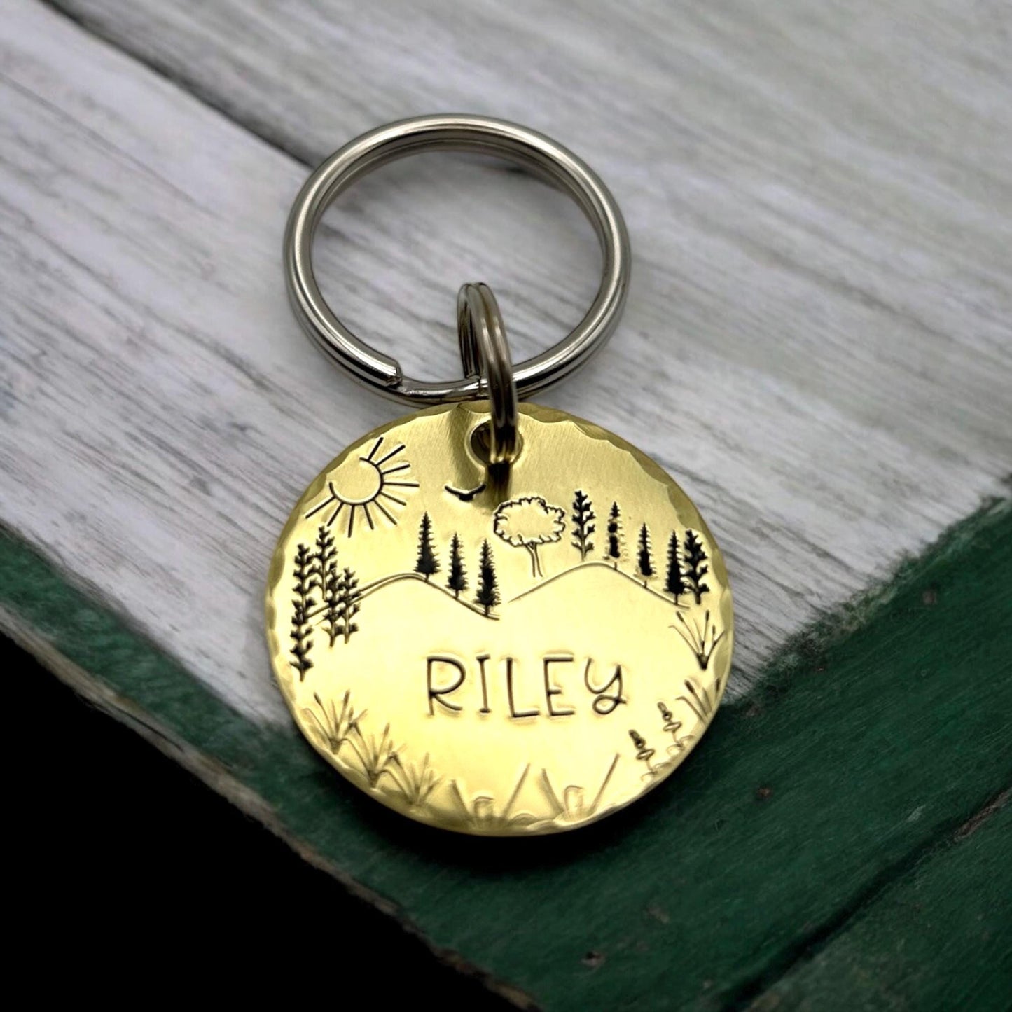 Dog Tag, Personalized, Pet ID Tag, Trees, Landscape