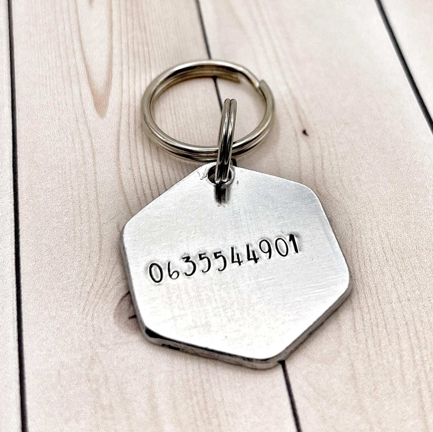 Personalized Dog Tag, Customizable Dog ID Tag, Silver Hexagon Medallion, Flowers and Nature