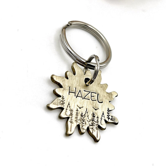 Personalized Dog Tag, Brass Dog Tag, Engraved Dog Tag with Forest