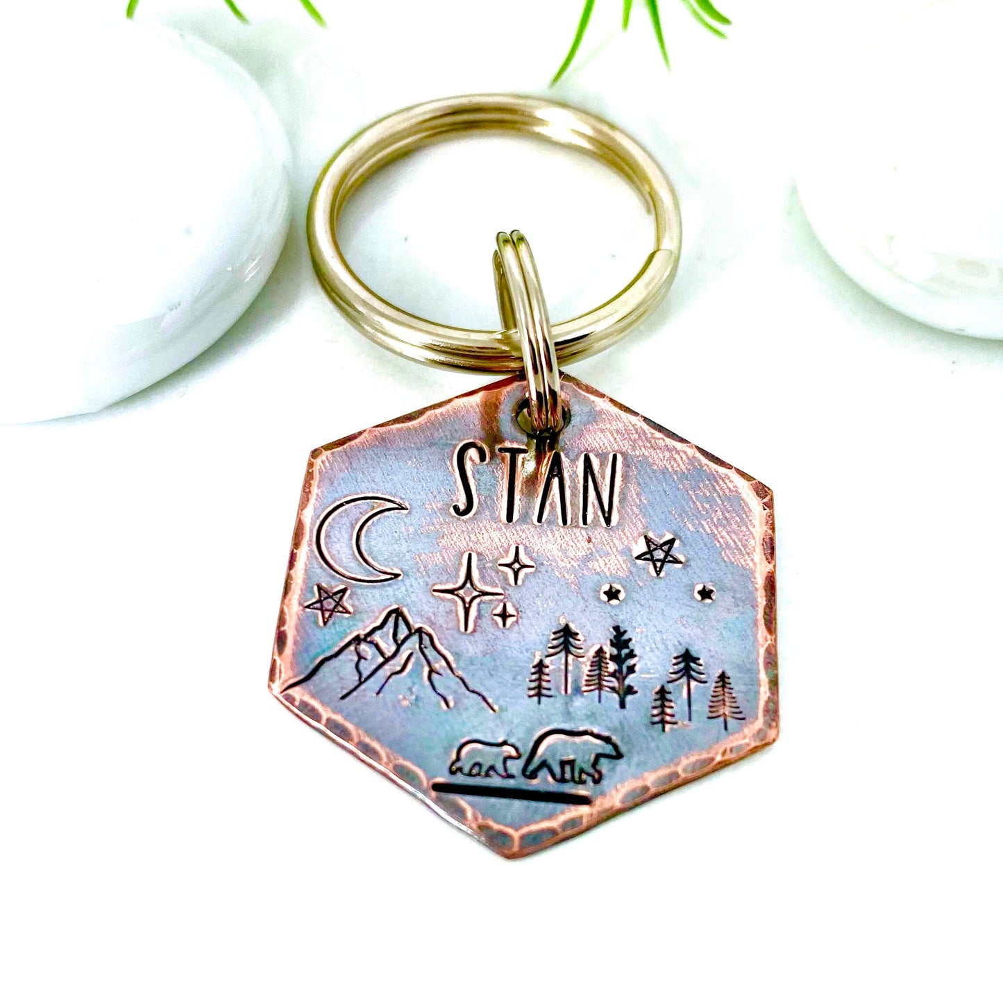 Personalized Dog Tag, Copper Dog Tag. Hexagon Dog Tag