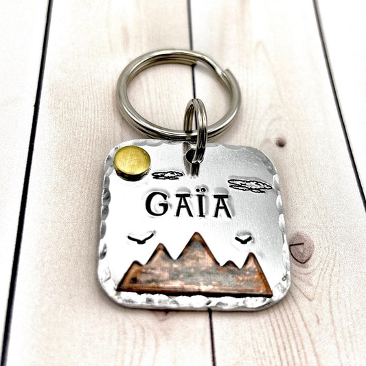 Personalized Dog Tag, Dog Tag with Mountains