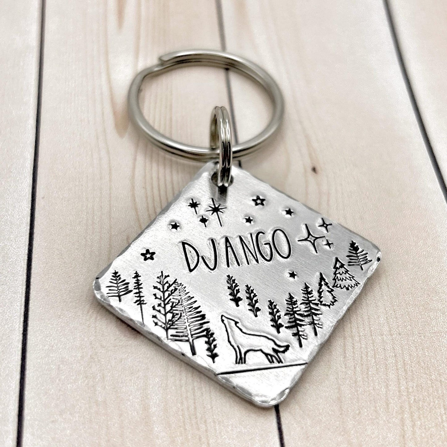 Personalized Dog Tag, Dog Tag with Wolf, Mountain and Forest