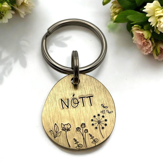 Personalized Dog Tag - Brass Dog Tag - Flowers and Nature