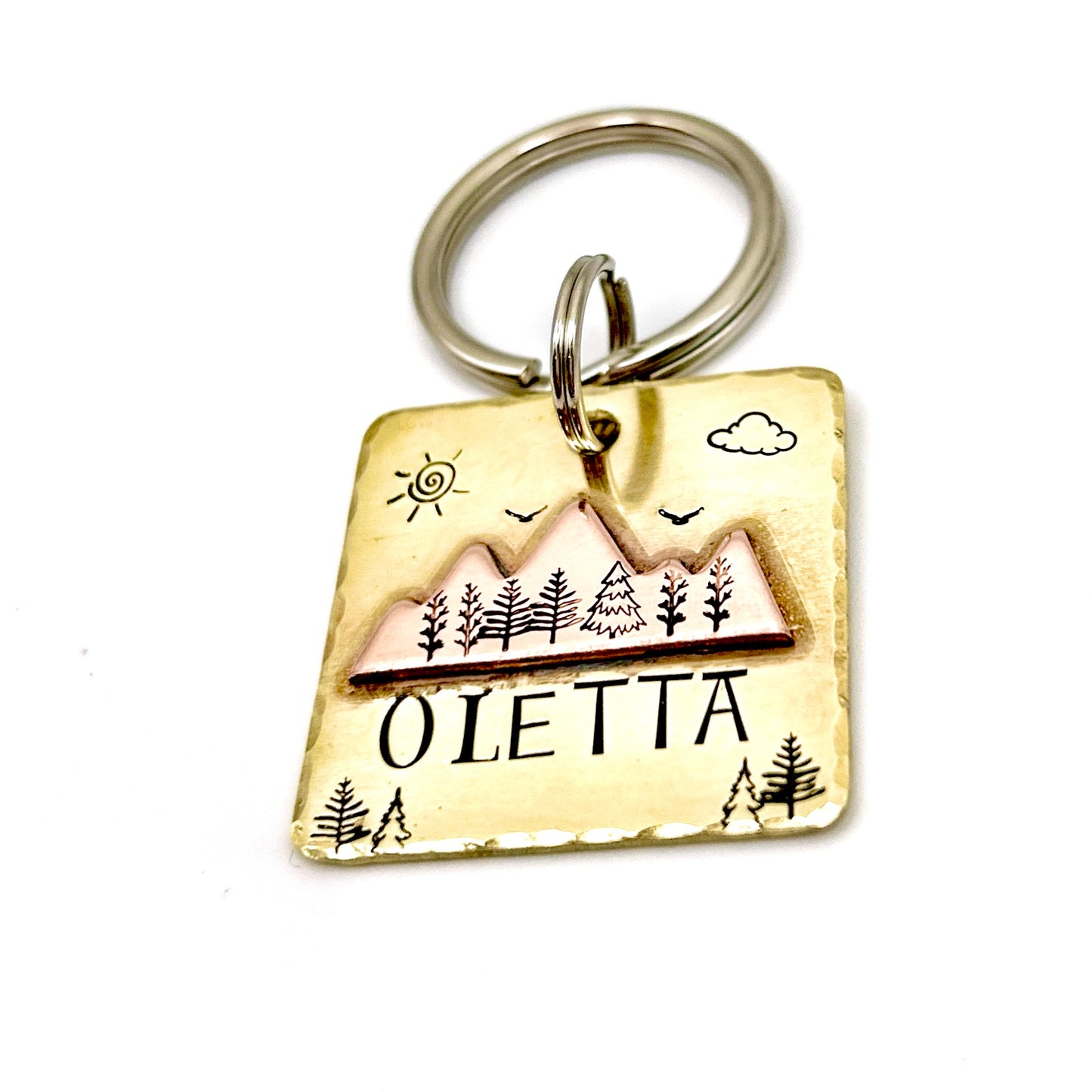 Médaille Identité Chien en Laiton avec Paysage de Montagnes – Gravure Personnalisée – Accessoire Unique pour Chien