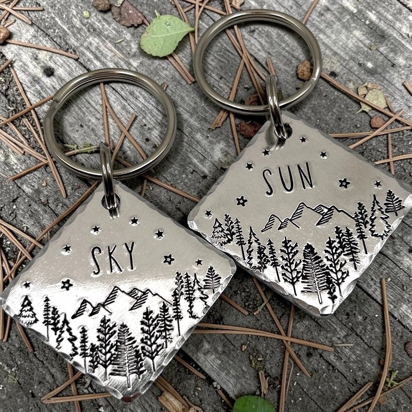 Médaille de Chien Personnalisée, Médaillon Animaux Compagnie, Arbres Montagnes