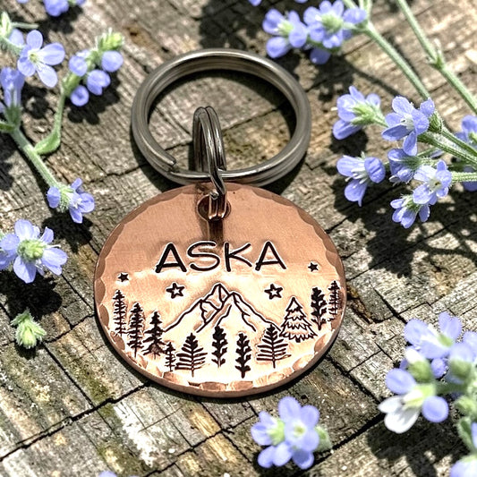 Personalized Dog Tag, Engraved Dog Tag, Forest and Mountains
