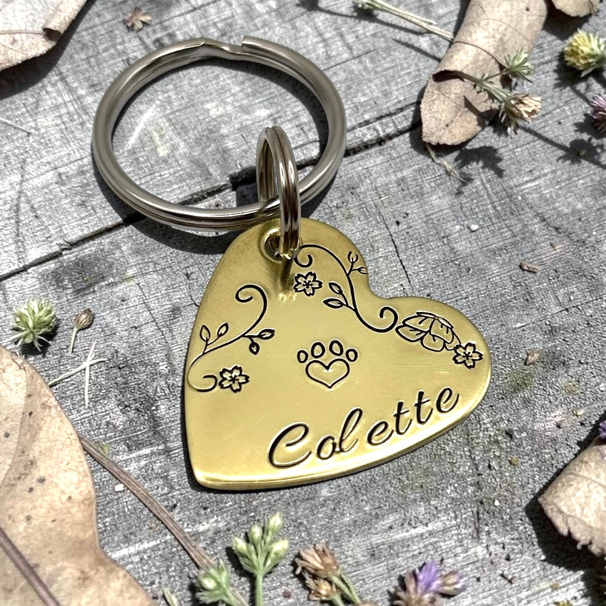 Médaille pour chien en forme de coeur - Florale