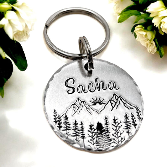 Medal with Mountains and Trees, Dog Medallion, Handmade in France